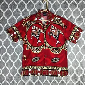 Kai Veikau Shirt Men Size M Red Tribal Print Button Front Fiji